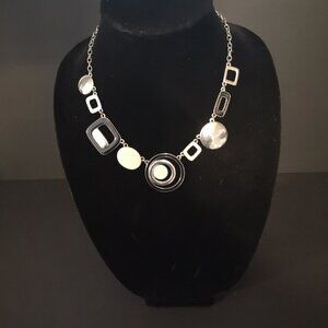 Lia Sophia My Moon Circle & Squares in Black & Cream Enamel Silver Tone Chain